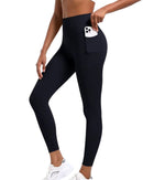 Black ORU Smooth Leggings with seamless tummy control, compressive waistband, lightweight stretchy fabric, and side pocket holding a phone.
