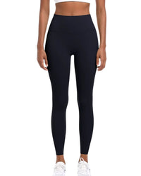 Black ORU Smooth Leggings with no-stitch waistband, seamless tummy control, and a pocket, made of lightweight, stretchy nylon and spandex blend