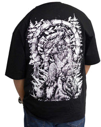 ORU Yak N Yeti oversized black cotton tee with white screen print design on back