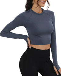 ORU cropped long sleeve top slim fit crew neck with thumb hole cuffs for running and training