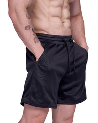 Mens mesh gym shorts showcasing breathable, lightweight fabric ideal for intense workouts
