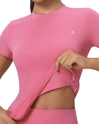 ORU FITTED TOP pink slim fit quick-dry round neckline lightweight breathable athletic shirt