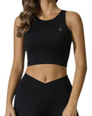ORU ULTRALUXE SPORTS BRA black seamless crop top with breathable, quick-drying nylon and spandex blend for flexible athletic wear