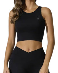 ORU ULTRALUXE SPORTS BRA black seamless crop top with breathable, quick-drying nylon and spandex blend for flexible athletic wear
