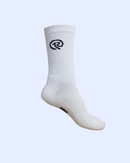 ORU crew socks with ribbed cuff and logo in white and green design