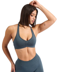 ORU HALTER SPORTS BRA in nylon-spandex blend with sweetheart neckline and adjustable straps