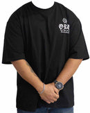 ORU Yak N Yeti oversized black cotton tee with white screen print design on back